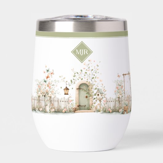 Bouteille d'eau à monogramme de jardin floral (Avant)