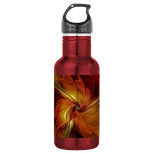 Bouteille D'eau Abstrait Rouge Orange Brown Vert Fractal Art Flowe