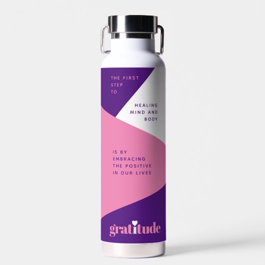 Bouteille D'eau Affirmations Gras Coeur Violet Rose Gratitude (Avant)