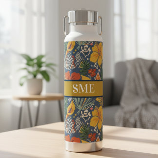 Bouteille D'eau Afro Bohemian Floral monogram Water Bottle