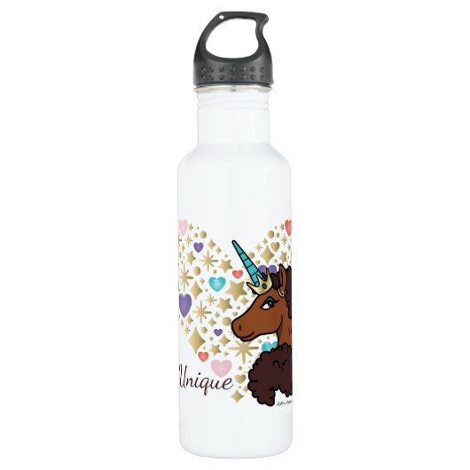 Bouteille D'eau Afro Unicorn | Design cardiaque unique (Devant)