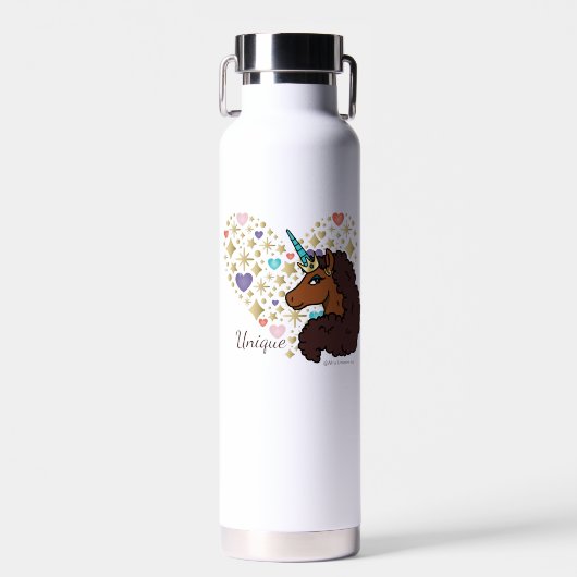 Bouteille D'eau Afro Unicorn | Design cardiaque unique (Avant)
