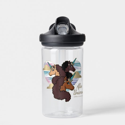 Bouteille D'eau Afro Unicorn Trio Coeur Design (Avant)