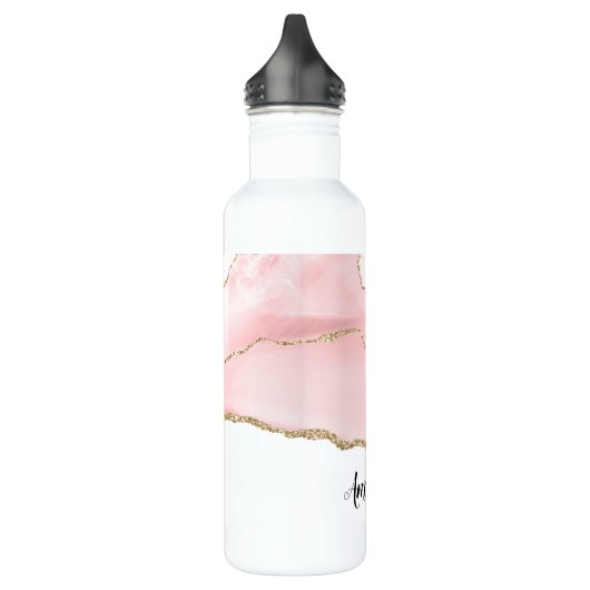 Bouteille D'eau Agate rose vierge avec ruban or Élégant (Gauche)