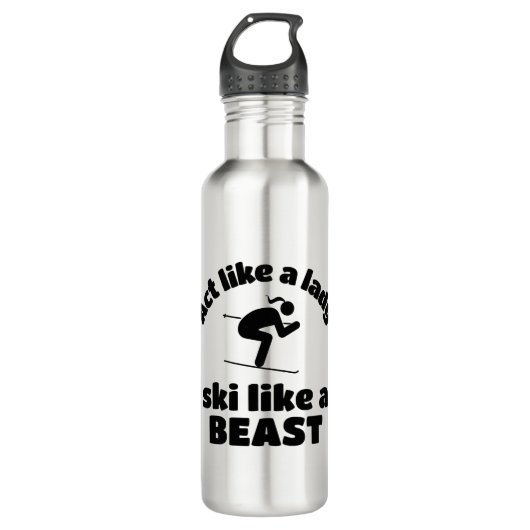 Bouteille D'eau Agissez comme une dame jouant comme une bête - ski (Devant)