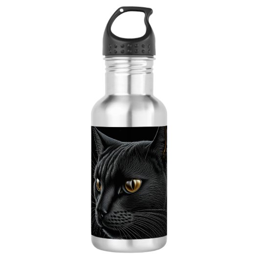 Bouteille D'eau AI Chat noir avec yeux jaunes (Devant)