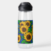 Bouteille D'eau Ajouter le nom Golden Sunflowers & Feuilles sur Da (Arrière)