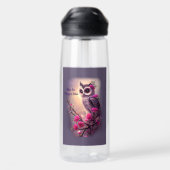 Bouteille D'eau Ajouter un nom Texte, Chouette pourpre et Fleurs r (Arrière)