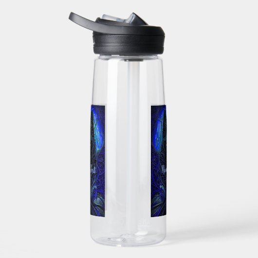 Bouteille D'eau Ajouter un nom Texte, Loup Noir Chien sur Bleu (Droite)