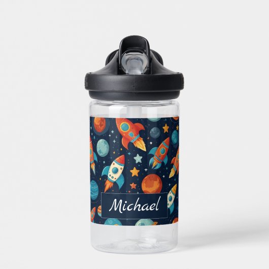 Bouteille D'eau Ajouter votre nom Cool Rocket Ship Space and Plane (Avant)