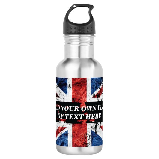Bouteille D'eau Ajouter votre texte sur le drapeau anglais Jeu d'o (Devant)