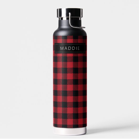 Bouteille D'eau AJOUTEZ VOTRE NOM | Chèques de bisons rouges et no (Gauche)