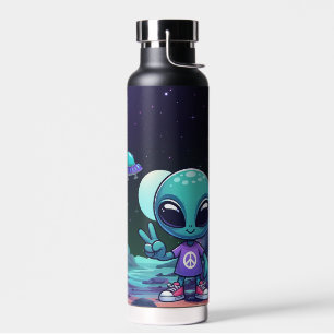 Bouteille D'eau Alien et vaisseau spatial mignons de la paix