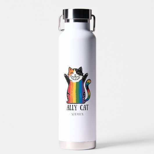 Bouteille D'eau Ally Cat - Rainbow Cat LGBTQ Pride (2) (Avant)