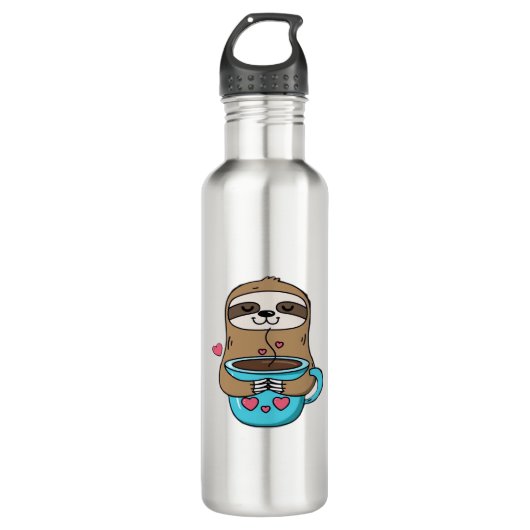 Bouteille D'eau Amoureux De Café Chibi Sloth - Cute Kawaii Sloth H (Devant)