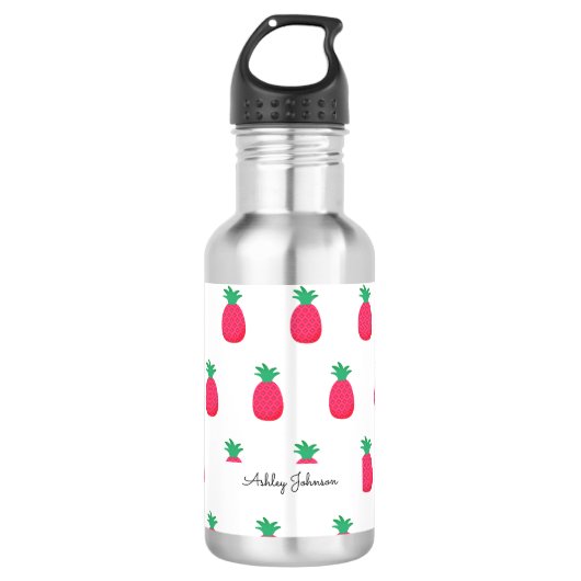 Bouteille D'eau Ananas rose blanc Motif chic (Devant)