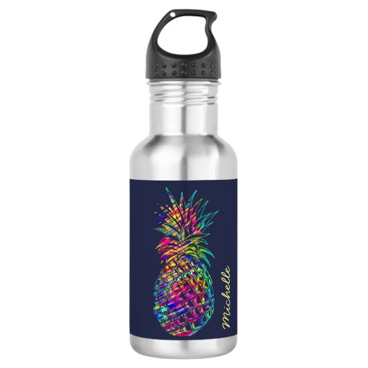 Bouteille D'eau Ananas Tropical Coloré Personnalisé (Devant)