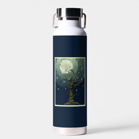 Bouteille D'eau Ancien arbre filaire Lune et étoiles (Avant)