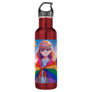Bouteille D'eau Anime Girl avec LGBTQIA+ Cape