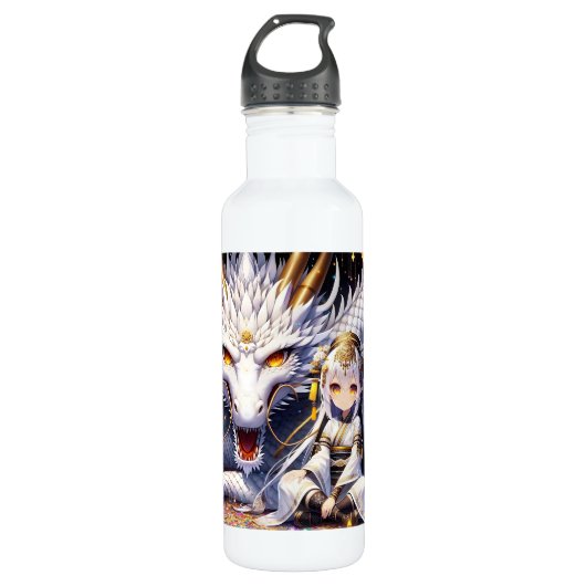 Bouteille D'eau Anime Girl Warrior et Dragon Ai Art (Devant)