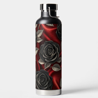 Bouteille D'eau APPARENCE SATIN ROUGE AVEC ROSES GOTHiques NOIRES