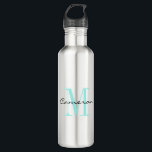 Bouteille D'eau Aqua Monogram Initial et nom Personnalisé<br><div class="desc">Aqua Monogram Initial et nom Personnalisé</div>