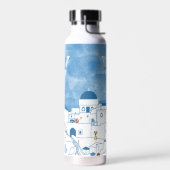 Bouteille D'eau Aquarelle bleue et blanche Santorin Grèce Monogram (Gauche)