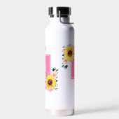 Bouteille D'eau Aquarelle botanique rose tournesol Monogramme (Gauche)