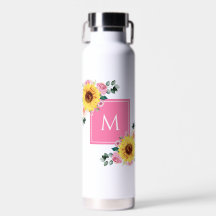 Aquarelle botanique rose tournesol Monogramme