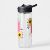 Bouteille D'eau Aquarelle botanique rose tournesol Monogramme (Gauche)