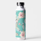 Bouteille D'eau Aquarelle Cactus avec Fleurs Moderne Turquoise (Gauche)