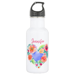Bouteille D'eau Aquarelle de couronne florale personnalisée