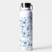 Bouteille D'eau Aquarelle élégante Bleu Motif Floral (Arrière)