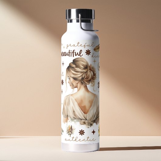 Bouteille D'eau Aquarelle Femme Avec Coiffure Blonde Affirmation B