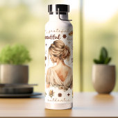 Bouteille D'eau Aquarelle Femme Avec Coiffure Blonde Affirmation B