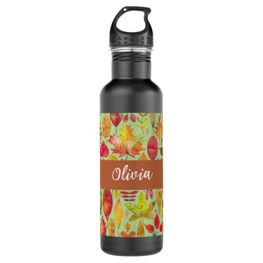 Bouteille D'eau Aquarelle Feuilles d'automne personnalisées (Devant)