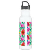 Bouteille D'eau Aquarelle Fleurs en Turquoise, rouge et rose (Dos)