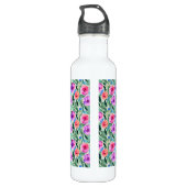 Bouteille D'eau Aquarelle Fleurs en violet, rose et vert (Dos)