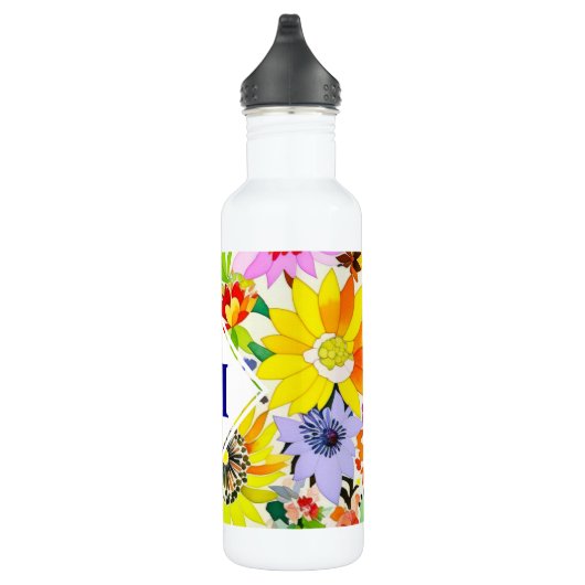 Bouteille D'eau Aquarelle Fleurs Monogrammes (Droite)