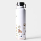 Bouteille D'eau Aquarelle Fleurs sauvages Boho élégant avec Monogr (Arrière)