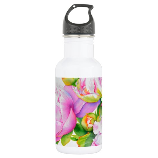 Bouteille D'eau Aquarelle florale classique et élégante de pivoine (Devant)