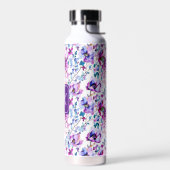 Bouteille D'eau Aquarelle florale violet Monogramme (Gauche)