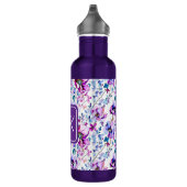 Bouteille D'eau Aquarelle florale violet Monogramme (Droite)