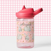 Bouteille D'eau Aquarelle Lapins Bunny Ajouter Nom Doux Gris & Ros