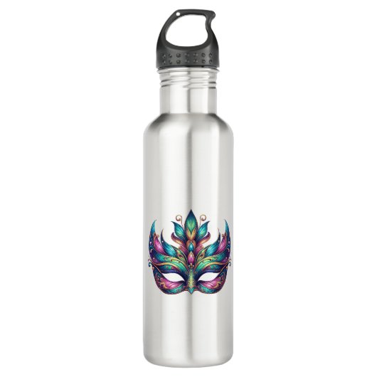 Bouteille D'eau aquarelle Mardi Gras masque carnaval (Devant)