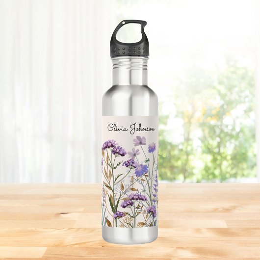 Bouteille D'eau Aquarelle monochrome violet Fleur sauvage pré