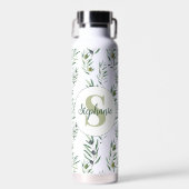Bouteille D'eau Aquarelle Monogramme Nom Motif Branches d'Olivier (Avant)