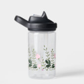 Bouteille D'eau Aquarelle Nom du Fleur sauvage Vert rose Botanique (Arrière Complet)