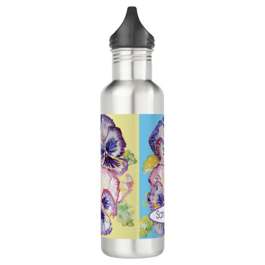 Bouteille D'eau Aquarelle Pansy Motif sur rose et jaune pâle 7 (Gauche)