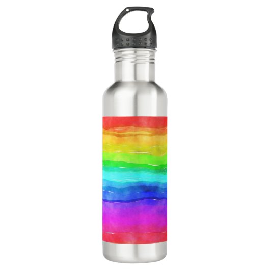Bouteille D'eau Aquarelle Rainbow Stripes Design Water Botté (Devant)